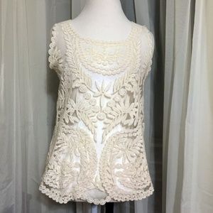 Cream Off White Sheer Lace Boutique Layering Tank